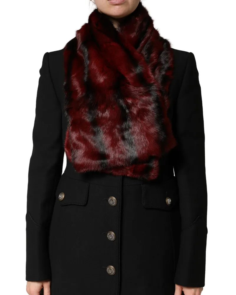 Dolce & Gabbana Women's Black Red Stripe Fur Shawl Neck Wrap Scarf And Gray Squirrel Red