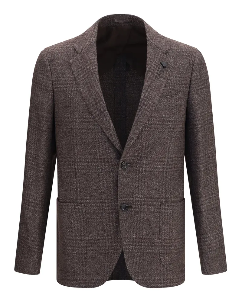 LARDINI Men's Blazer Single-Breasted Wool-Blend Brown Merino Wool Jacket Brown