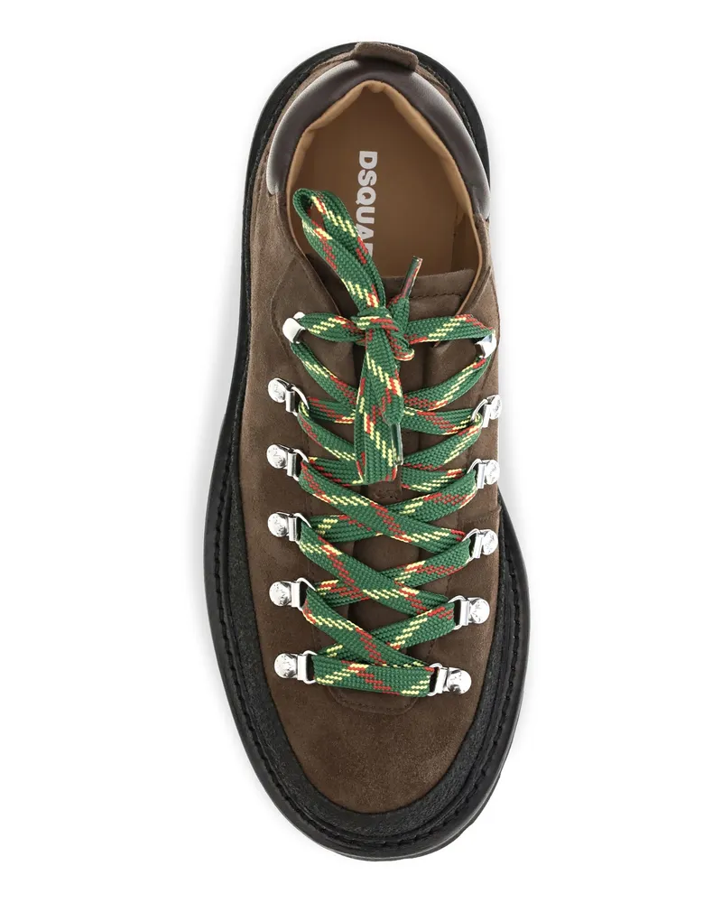 Dsquared2 Men's Lace-Up Sneakers Suede Dark Brown Calf Leather Shoes Flat Brown
