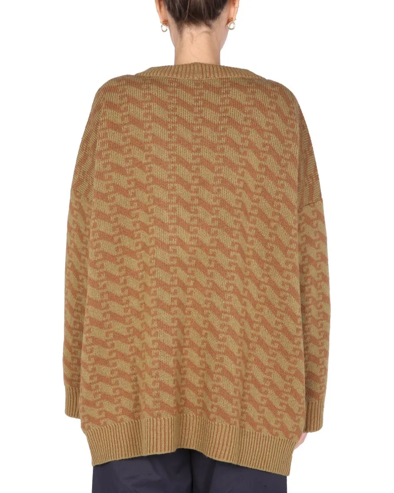 Jejia V-Neck Jacquard Sweater — Brown Brown