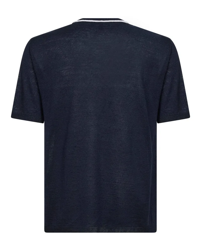 Giorgio Armani Men's Crewneck Sweater Navy Linen-Silk Blue Navy