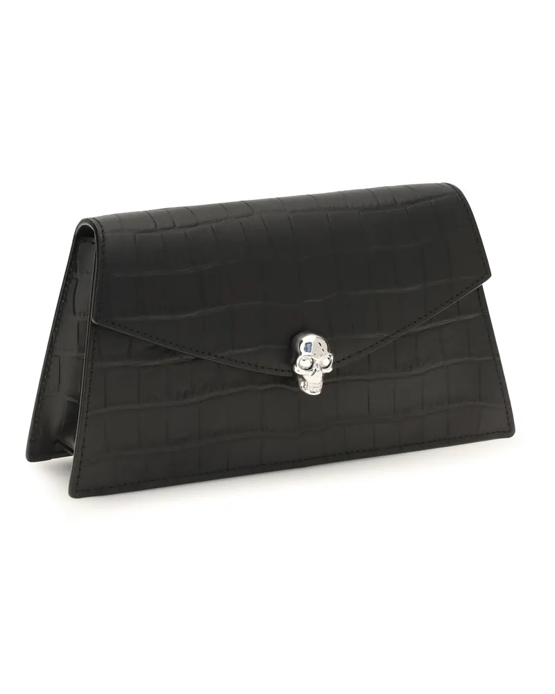 Alexander McQueen Women's Mini Skull Clutch Black-Silver Calf Leather Bos Taurus Clutches Black/silver Black