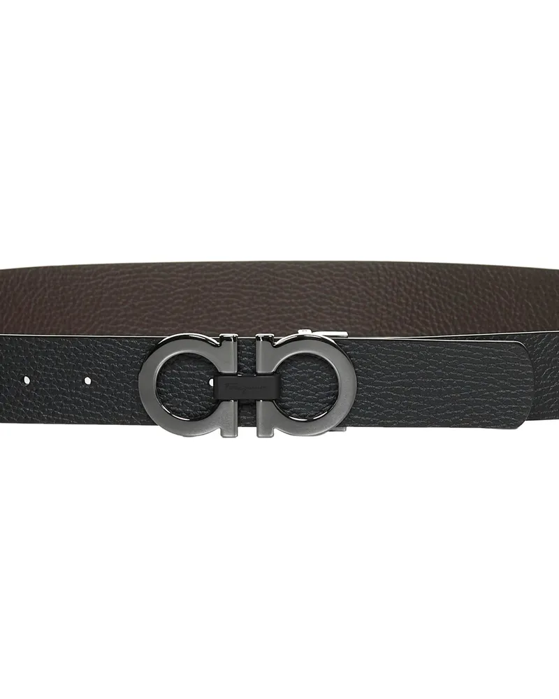 Ferragamo Men's Leather Belt Gancini Black-Dark Brown Calf Black