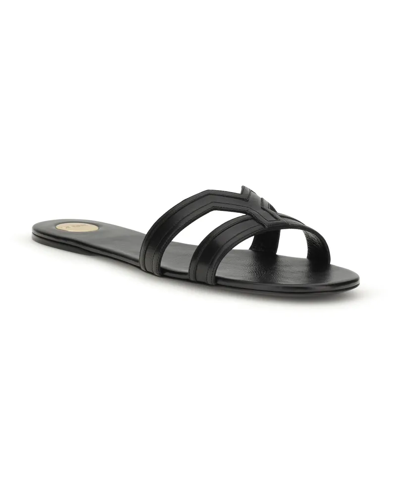 Saint Laurent Women's Smooth Leather Mabrouka Sandals Black Calf Bos Taurus Black