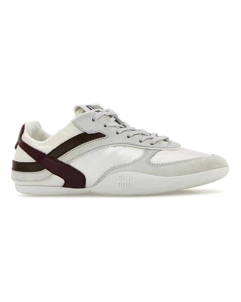 Miu Miu Women's Two-Tone Tech Fabric And Suede Gymnasium Sneakers Biancoamaranto Pl-Vitello White