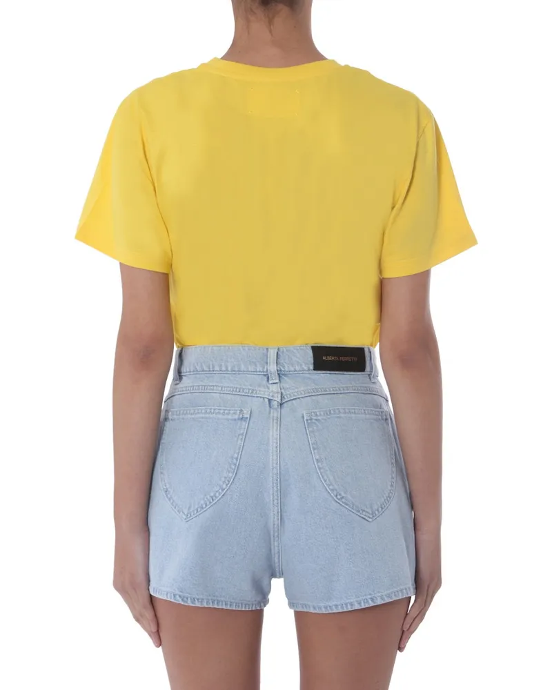 Alberta Ferretti Crew Neck Cotton T-Shirt — Yellow Yellow