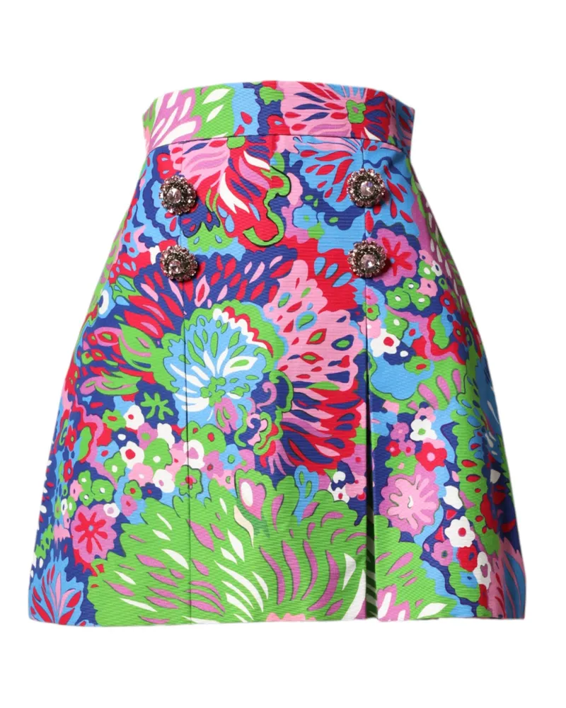 Dolce & Gabbana Women's Multicolor Floral Buttoned High Waist Mini Shorts Multicolor