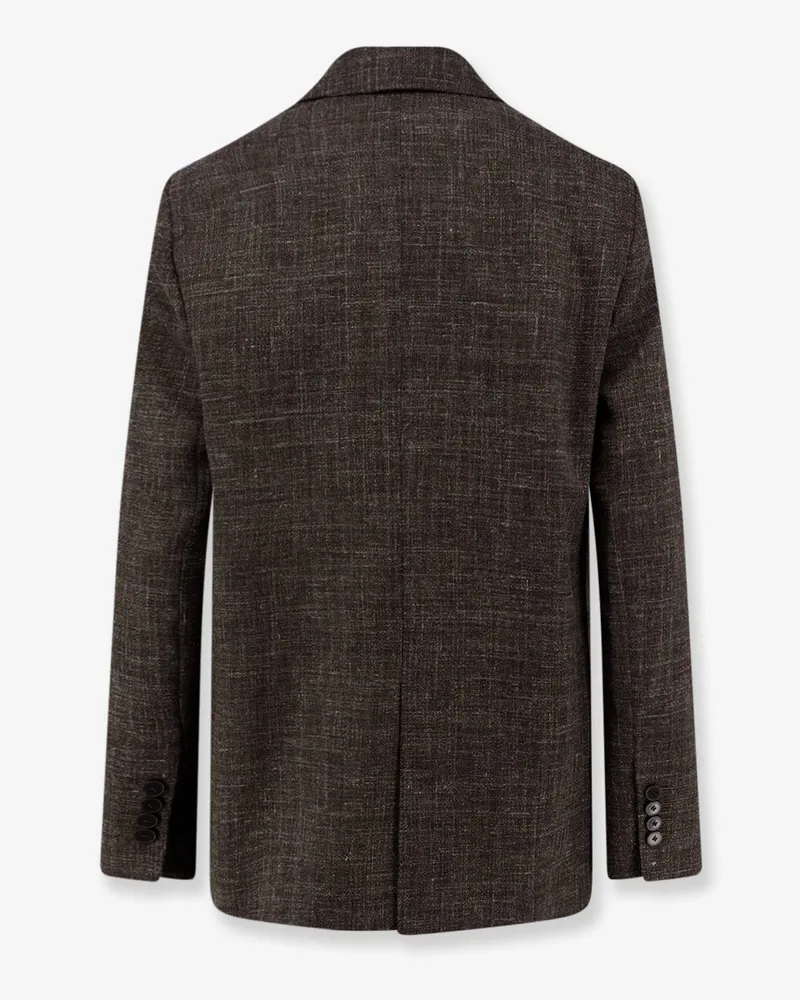 ALYSI Women's Blazer Double-Breasted Wool-Linen Brown Blazers Jacket Brown