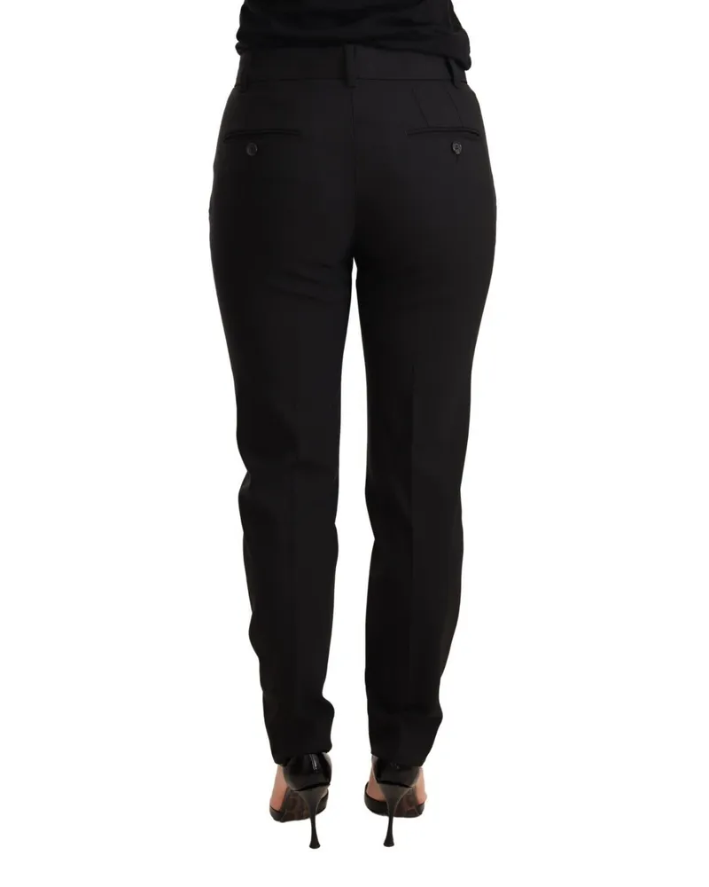 Dolce & Gabbana Black Tapered Women Trouser Virgin Wool Pants Elastane Black
