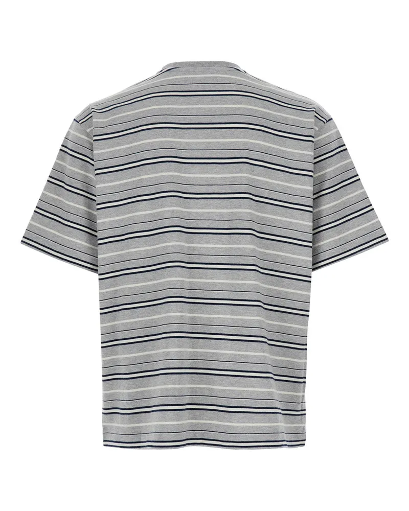 AFTER PRAY Men Grey Crewneck T-Shirt With Striped Motif Cotton T-Shirts And Polos Gray