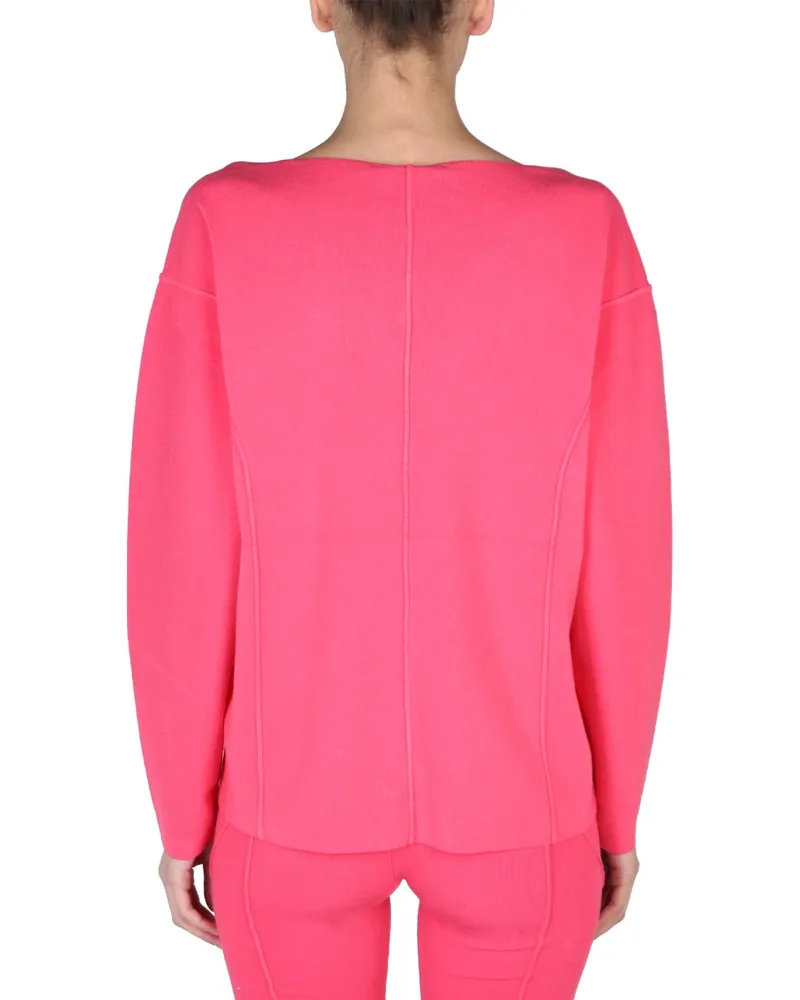 Helmut Lang V-Neck with Contrasting Profile Sweater — Fuchsia Fuchsia