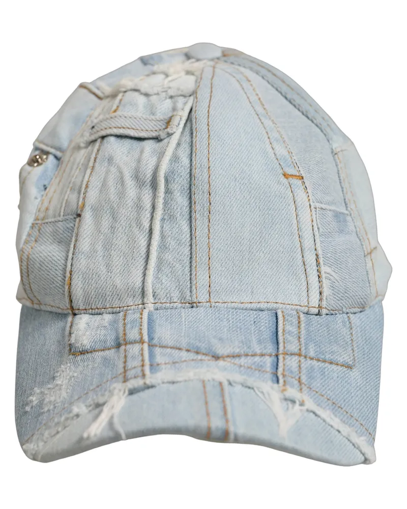 Dolce & Gabbana Men Blue Patchwork Cotton Denim Baseball Cap Hat Blue