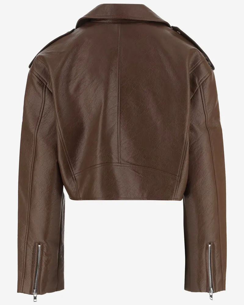 FRANKIE Shop Cropped Leather Moto Jacket — Brown Brown