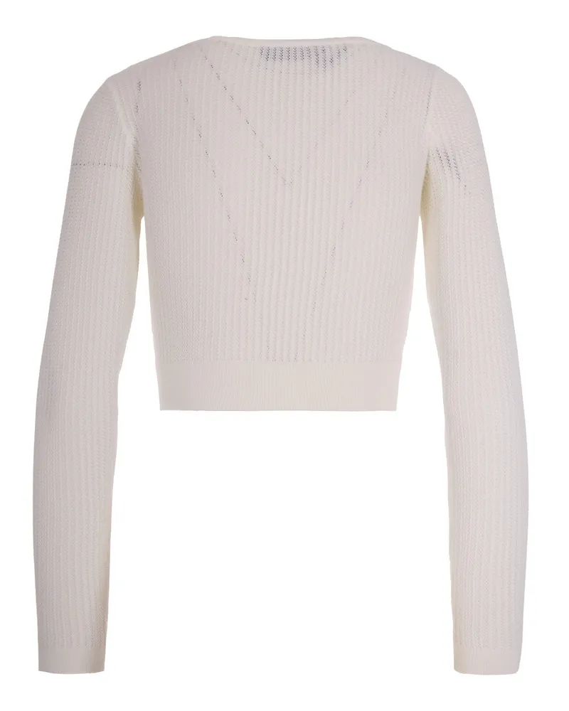 Elisabetta Franchi Women's Knit Top Logo Print Ivory Viscose Jumpers Sweater White