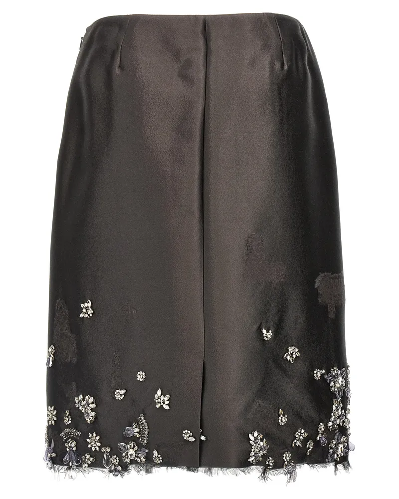Prada Women Gray Silk Midi Skirt Gray