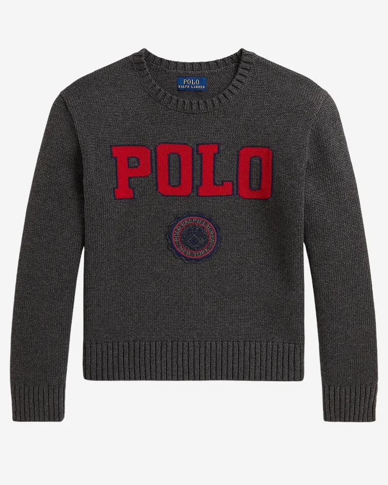 Ralph Lauren Logo-Embroidered Cotton Sweater — Gray Gray