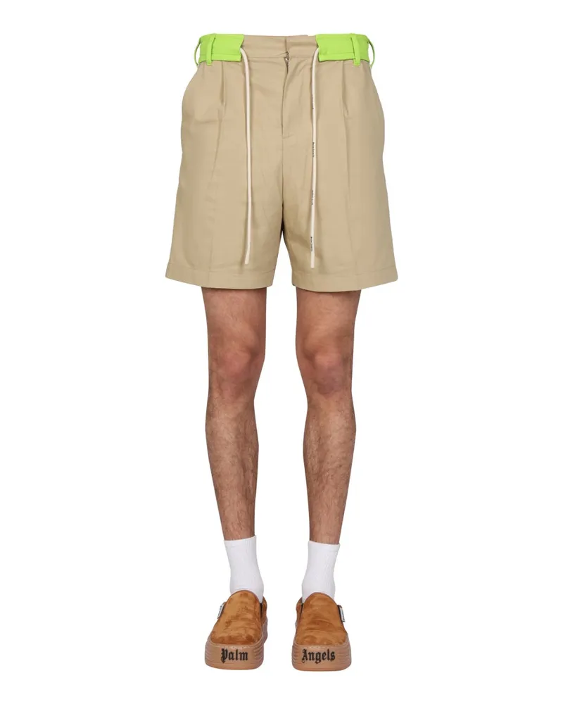 Palm Angels Side Band Cotton Bermuda Shorts — Beige Beige