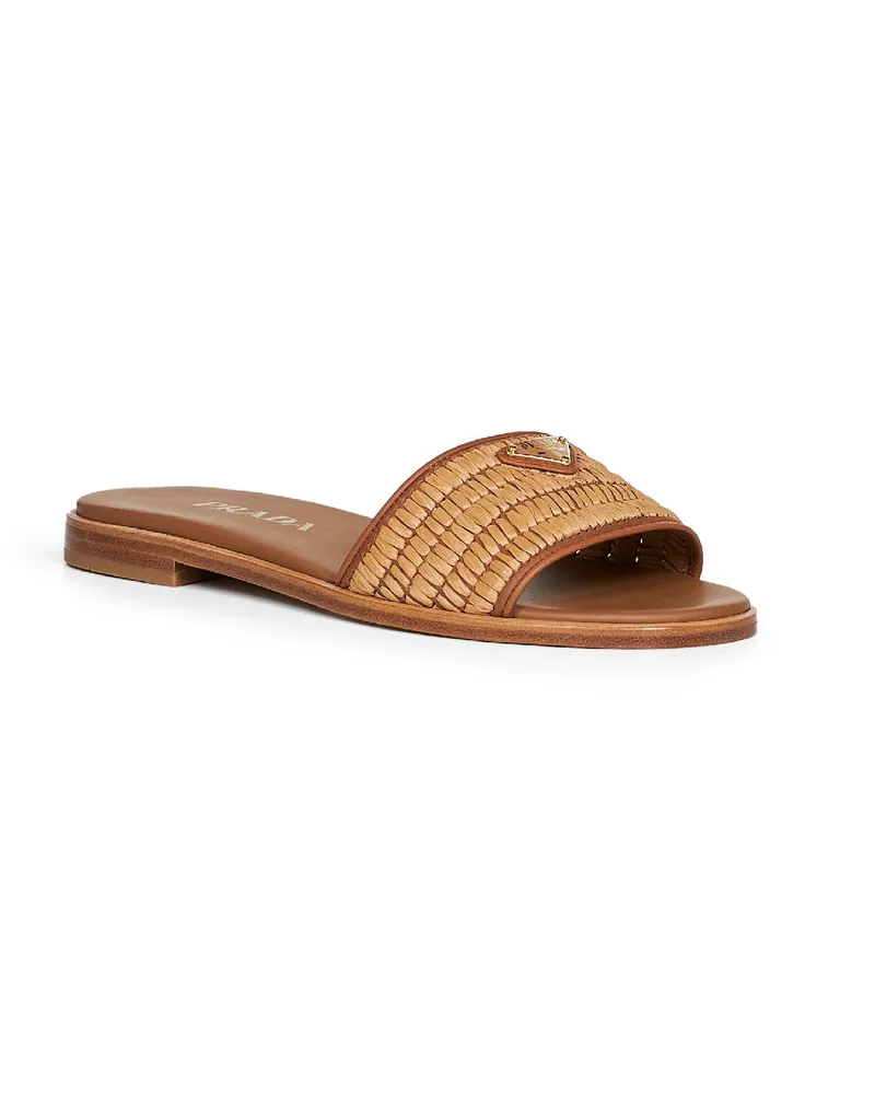 Prada Women's Slide Sandals Camel Leather Calf Camel