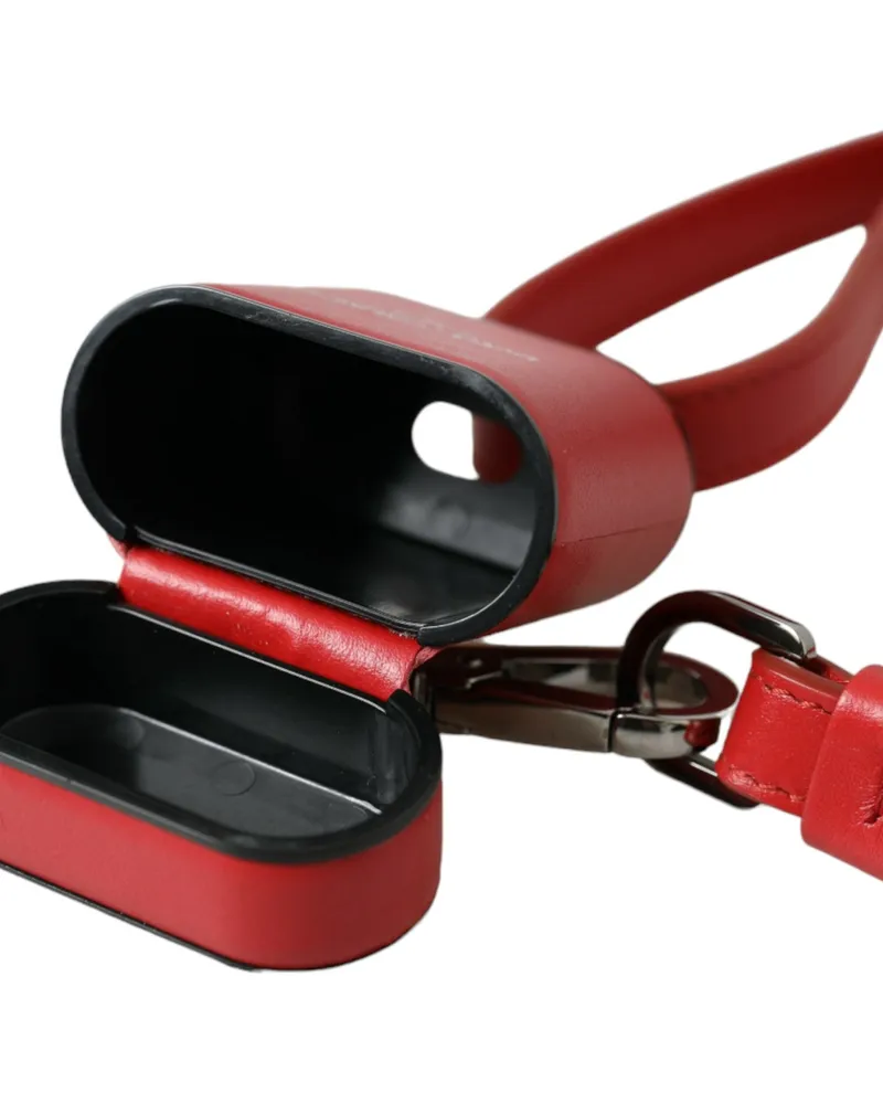 Dolce & Gabbana Red Calfskin Leather Logo Print Strap Men Airpods Case Calf Pu Accessory Red