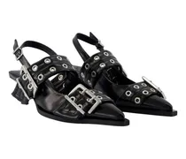 Women's Buckle-Embellished Kitten Pump Black Synthetic