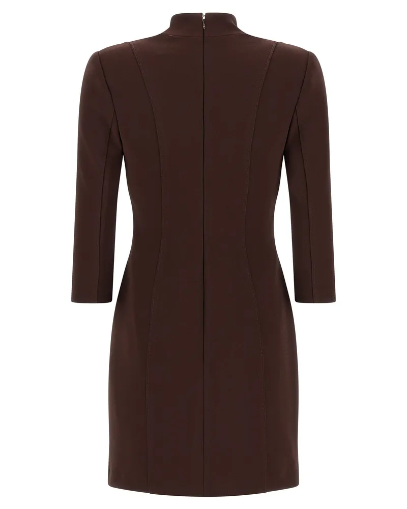 Elisabetta Franchi Corsetry-Inspired with Logo Belt Dress — Brown Brown