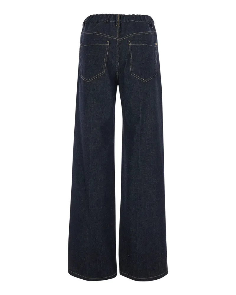 Brunello Cucinelli Wide Leg with Monile Detail Jeans — Blue Blue