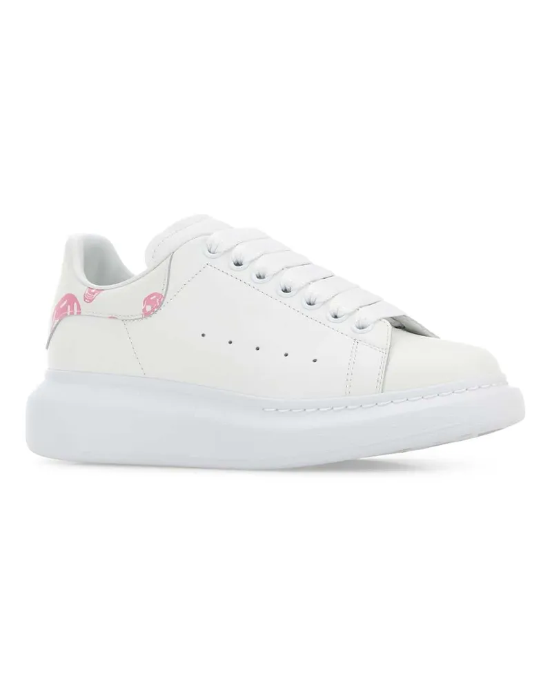 Alexander McQueen Women's White Leather Sneakers With Printed Heel Whitepink White