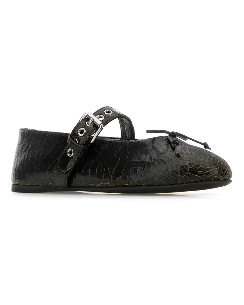 Miu Miu Women's Black Leather Ballerinas Ebano Vitello Ballerine Flat Shoes Black
