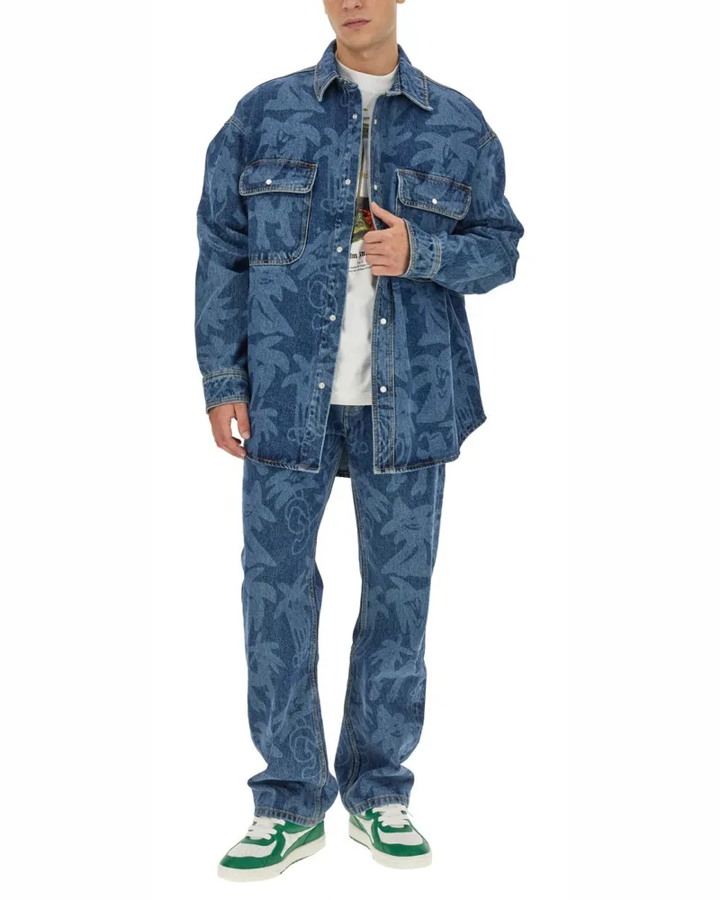 Palm Angels Oversized Cotton Jacket — Blue Blue