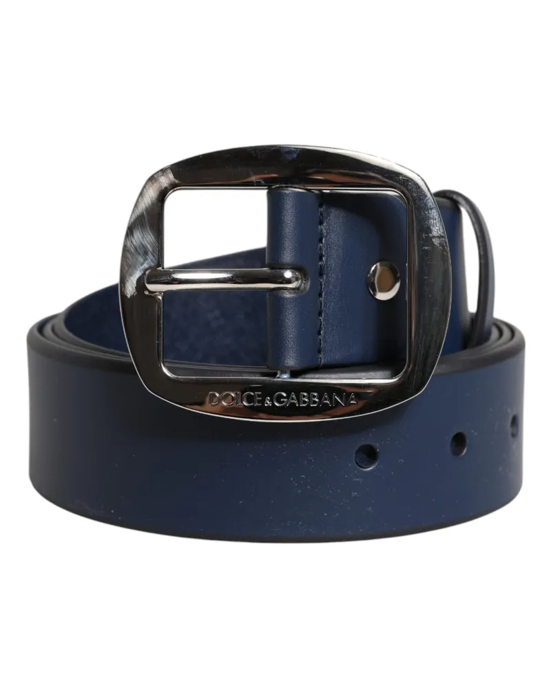 Dolce & Gabbana Men's Blue Calf Leather Classic Metal Buckle Belt Blue