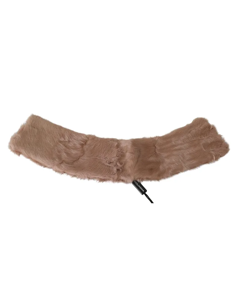 Dolce & Gabbana Women's Beige Fur Neck Collar Lambskin Scarf Beige