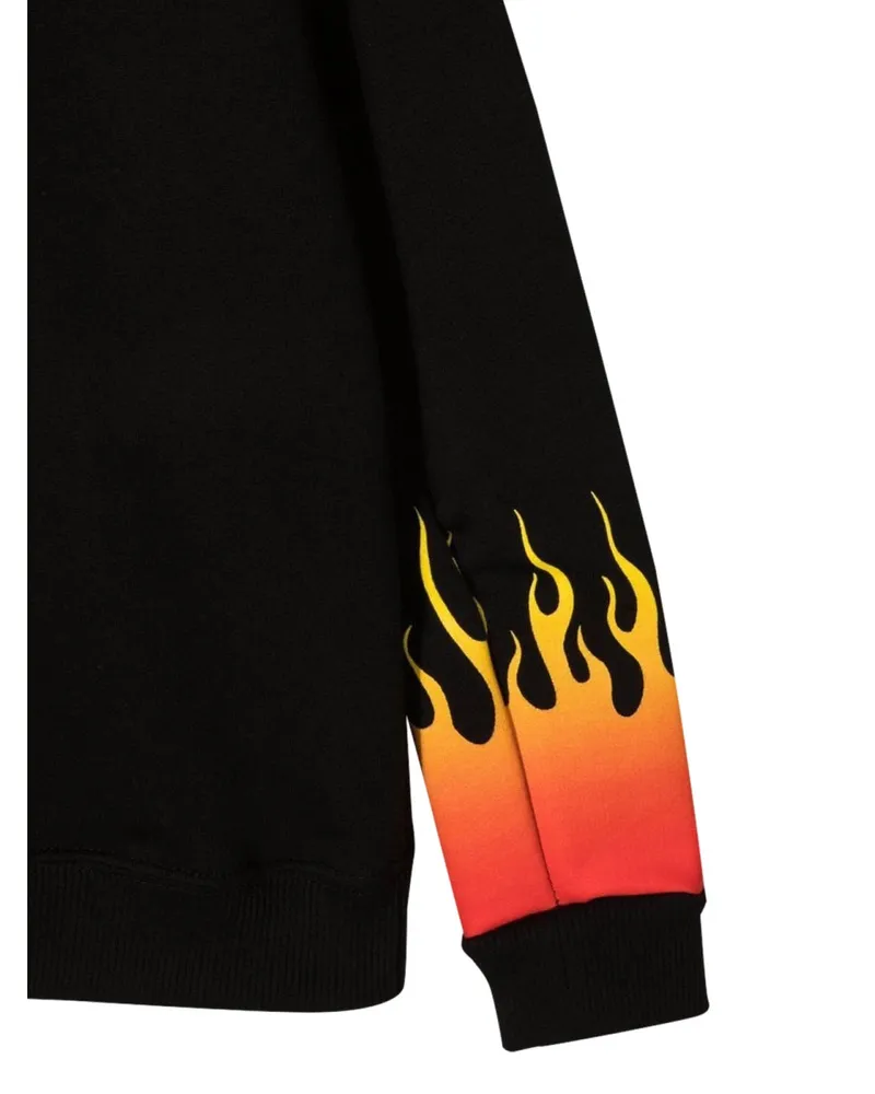 Vision Of Super Flame-Motif Crewneck Cotton Sweater — Black Black