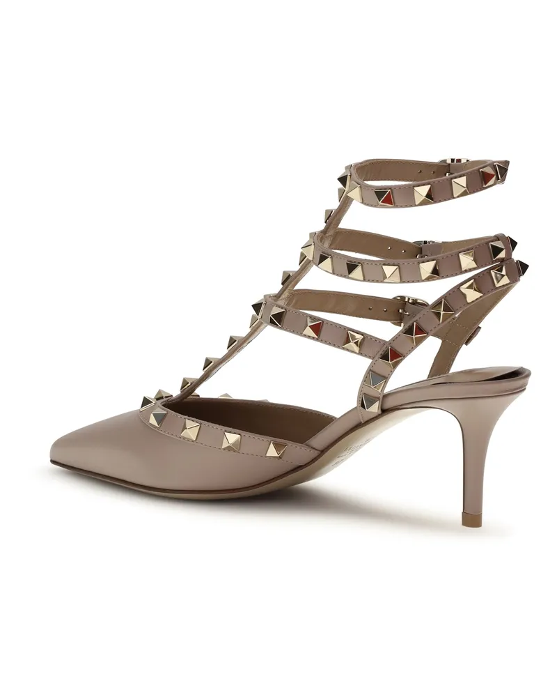 Valentino Garavani Women's Rockstud Pumps Poudre Calf Leather Bos Taurus High Heel Shoes Beige