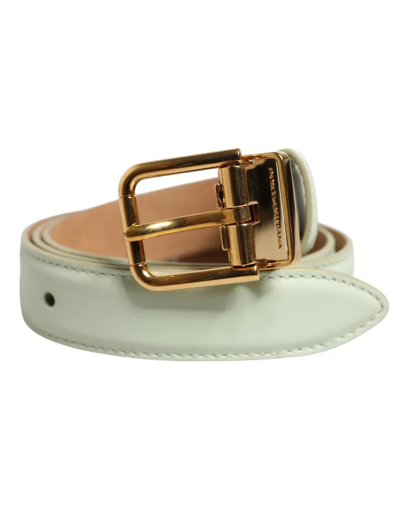 Dolce & Gabbana Women's Light Green Leather Gold Metal Buckle Belt Green