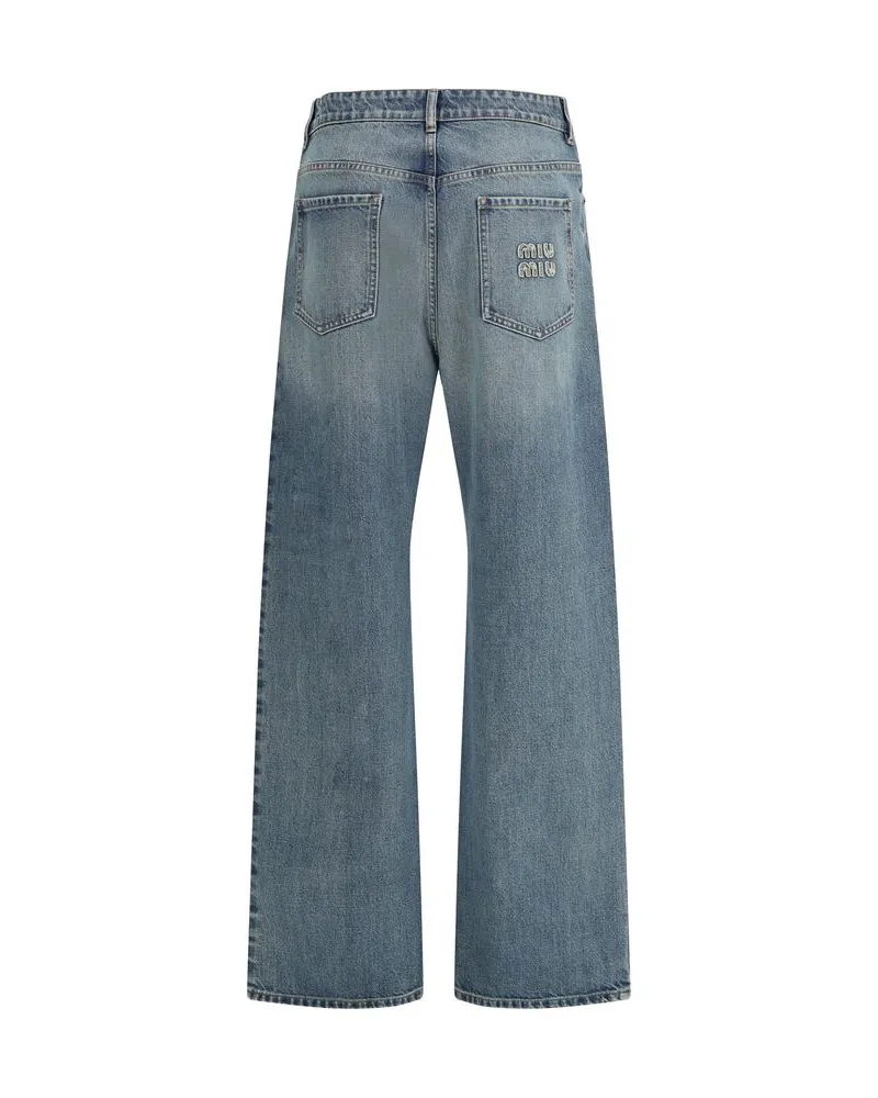 Miu Miu Women's Blue Cotton Straight-Leg Jeans Clothing Blue