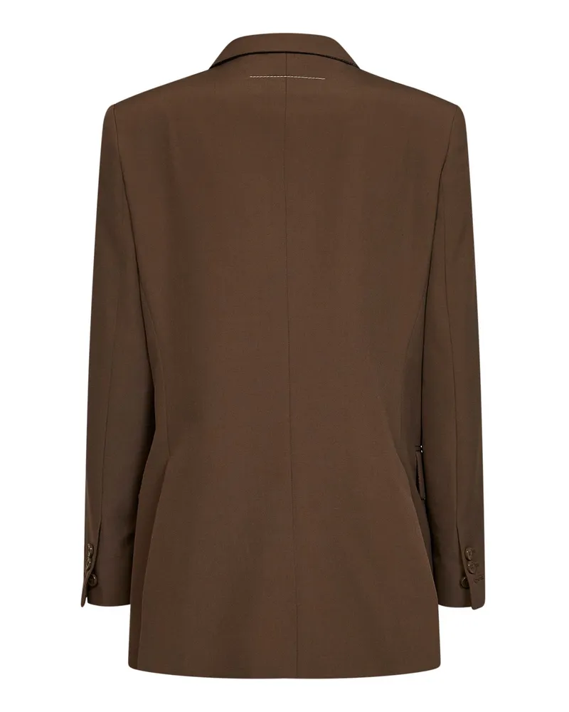 Maison Margiela Women's Blazer Double-Breasted Wool-Blend Brown Polyester Jacket Brown