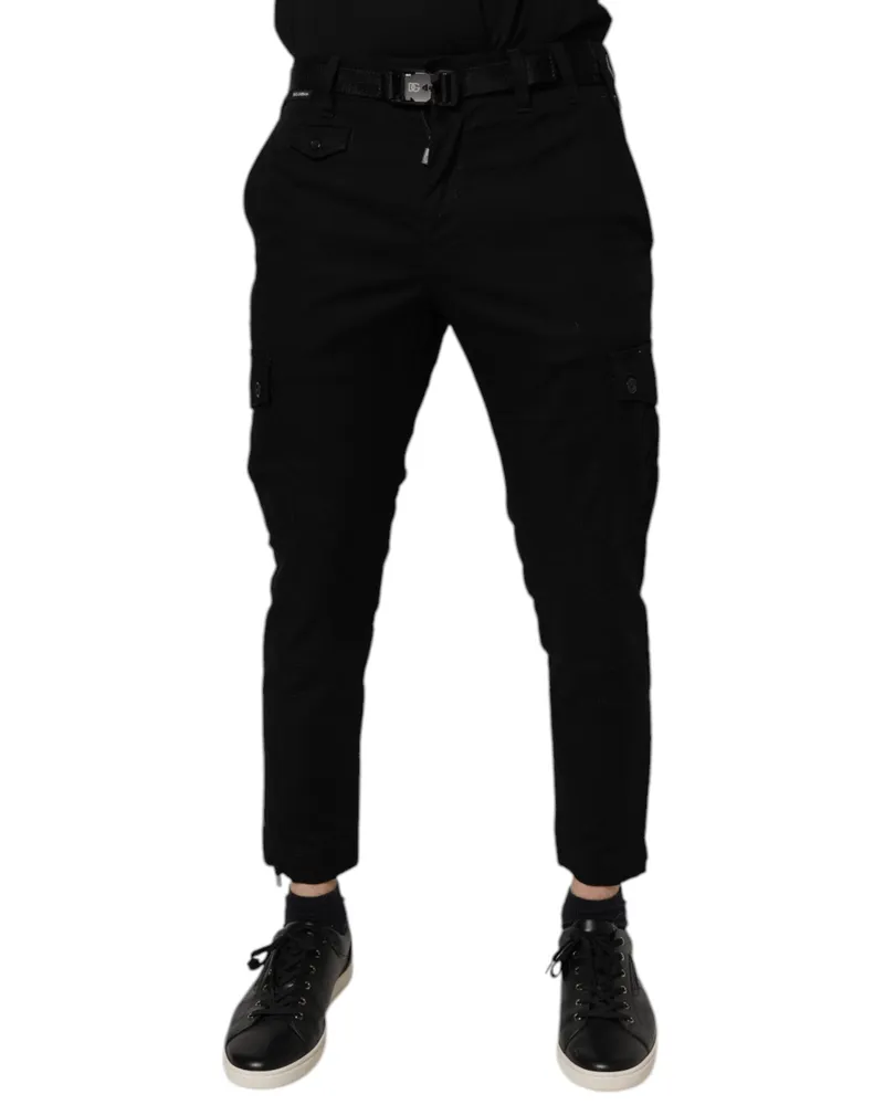 Dolce & Gabbana Men Black Cotton Stretch Skinny Cargo Denim Jeans Elastane Clothing Black