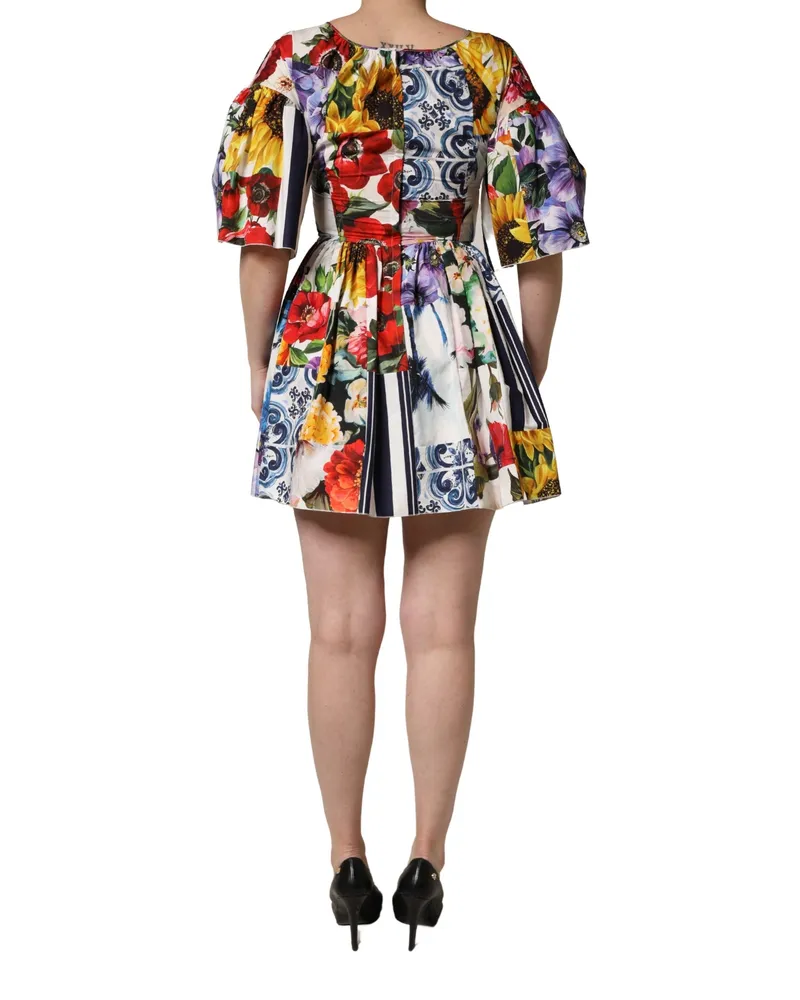 Dolce & Gabbana Women Multicolor Patchwork Cotton Poplin Mini Dress Multicolor