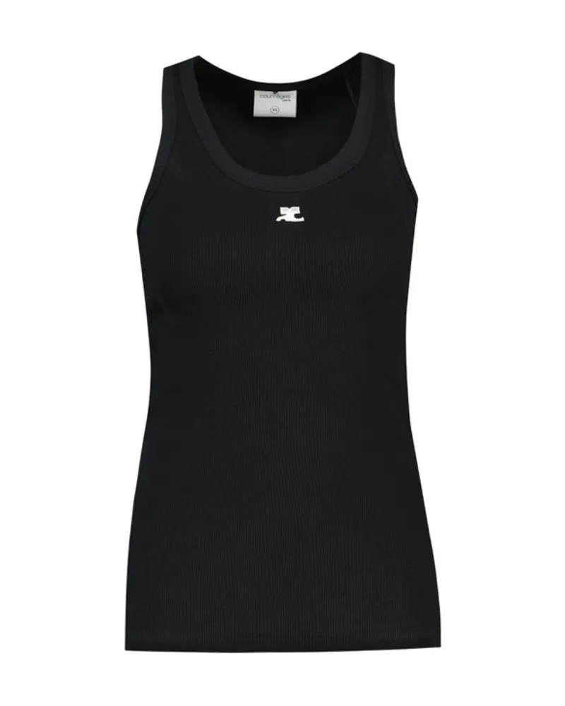 Courrèges Unisex Ribbed Cotton Tank Top Black Tops Black