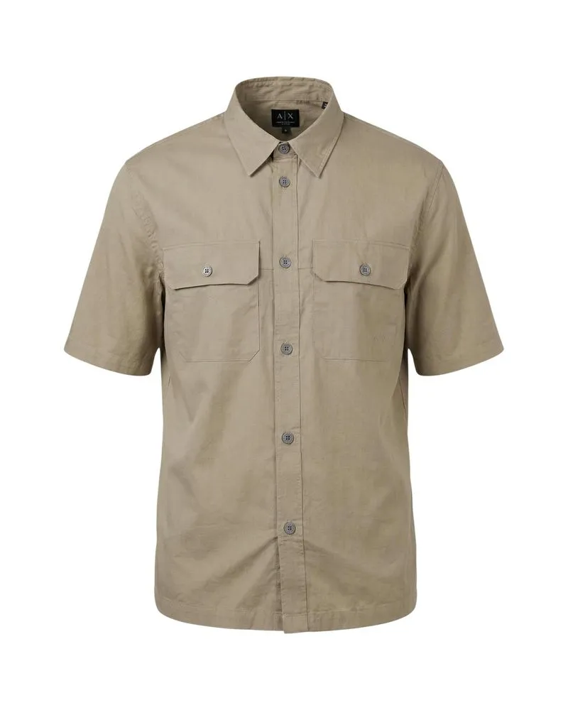 Armani Exchange Short-Sleeve Cotton Shirt — Beige Beige