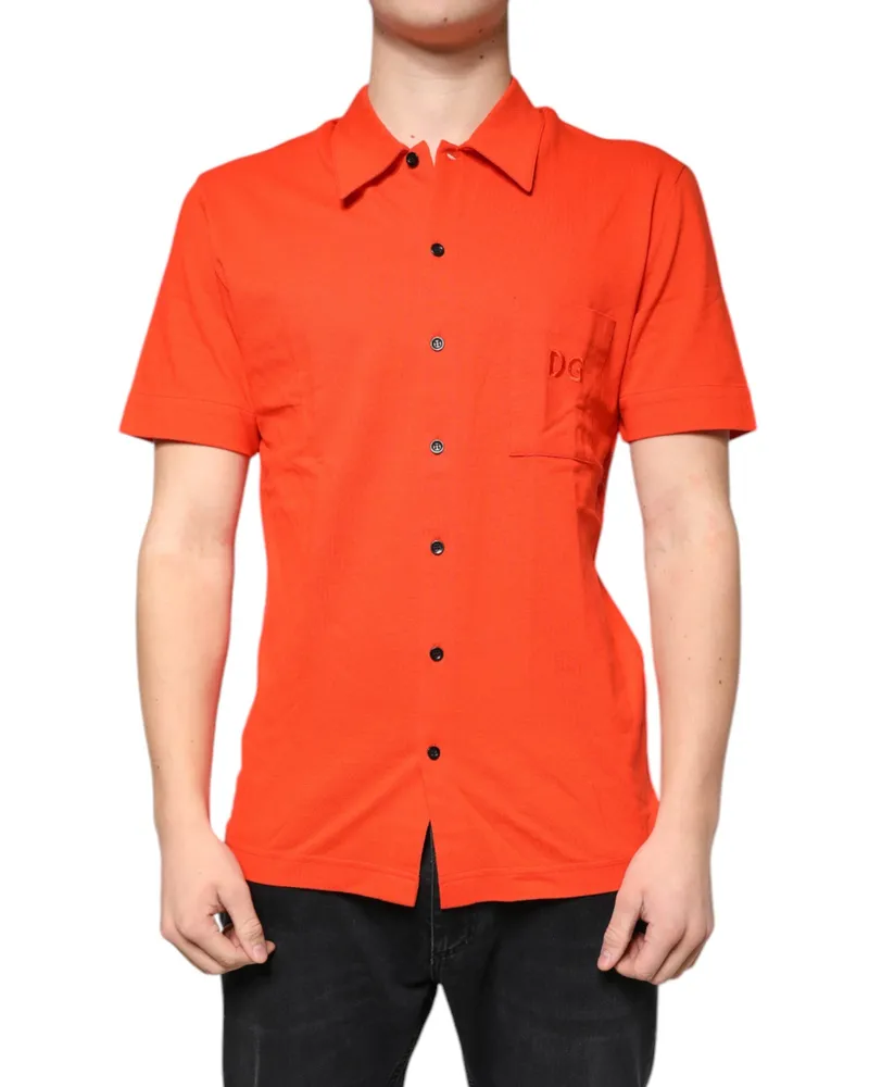 Dolce & Gabbana Men's Orange Cotton Button Down Casual Polo Shirt Orange