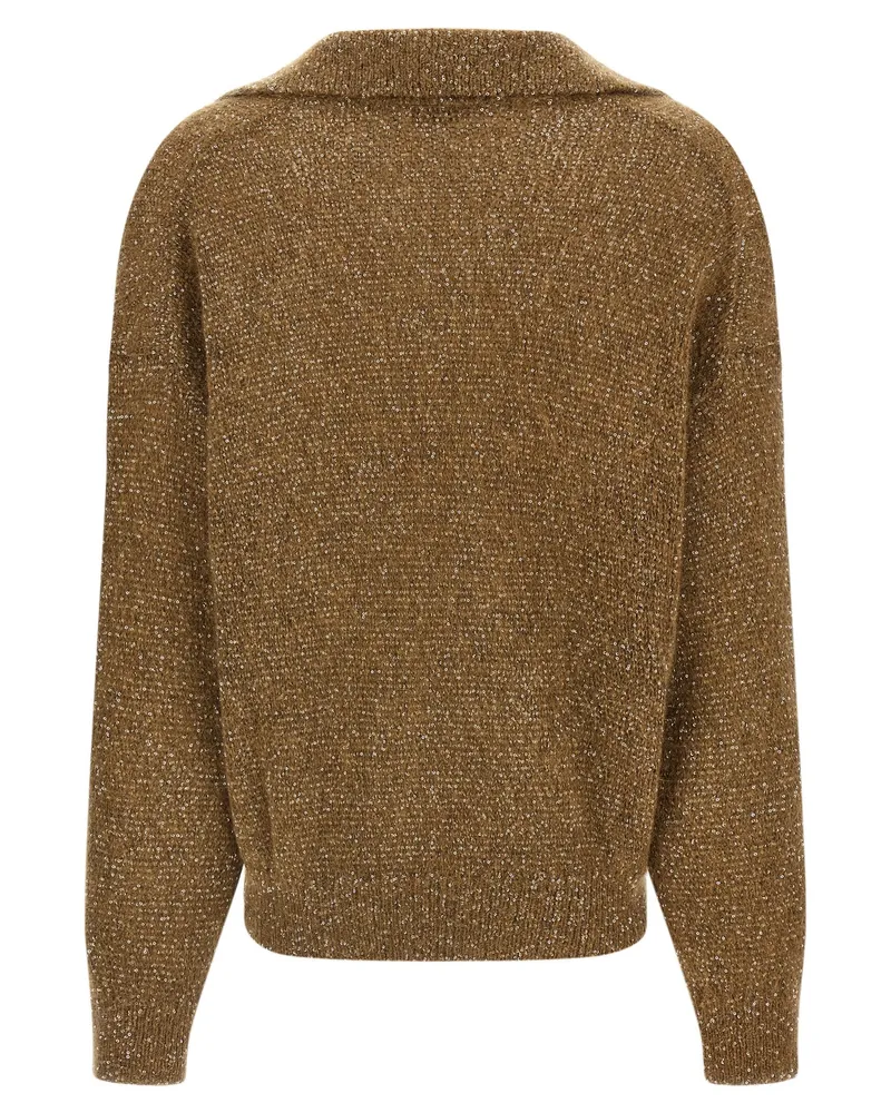 Brunello Cucinelli Sequin-Embellished Mohair Blend Sweater — Brown Brown