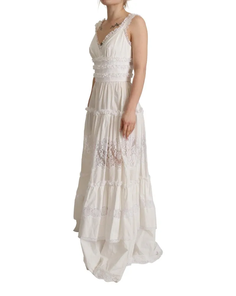 Dolce & Gabbana Women White Cotton Tiered Long Maxi A-Line Dress Nylon White