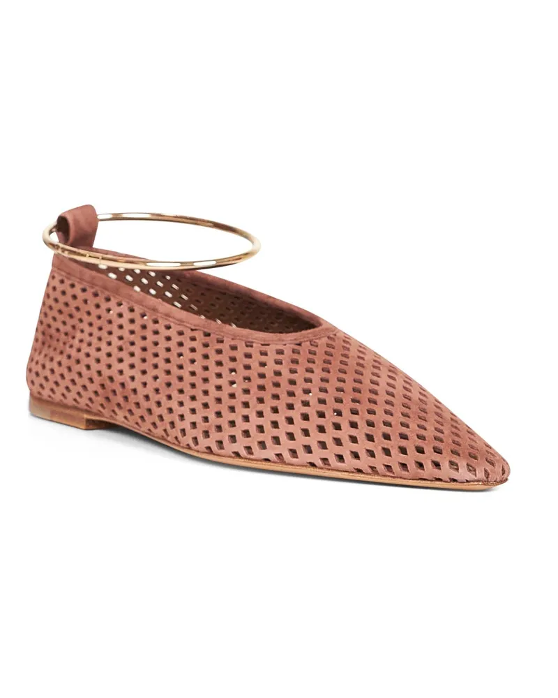Jil Sander Women's Umber Pointed Toe Ballet Flats With Anklet Goatskin Ballerina Shoes Umber