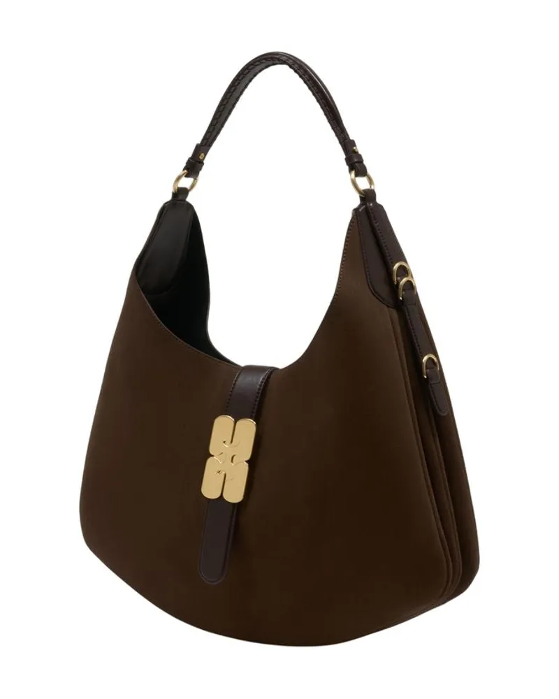 Ganni Women's Kat Large Tote Bag -  Leather Brown Calfskin Totes-Shopping-Bags Brown