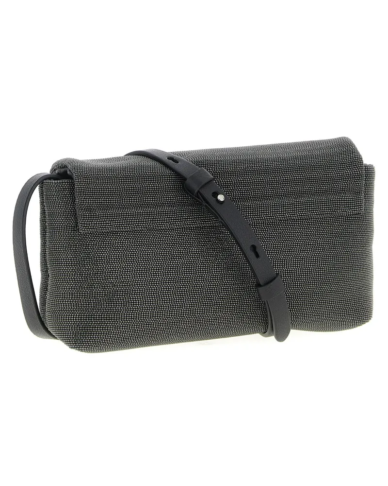 Brunello Cucinelli Women's Monile-Embroidered Leather Clutch Black Black