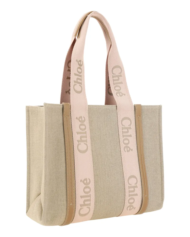 Chloé Linen with Leather Trim Shoulder Bag — Beige Beige