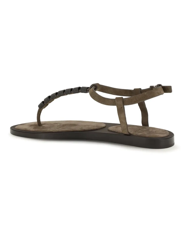 Brunello Cucinelli Women's Sandals Embellished T-Strap Calfskin Brown Brown