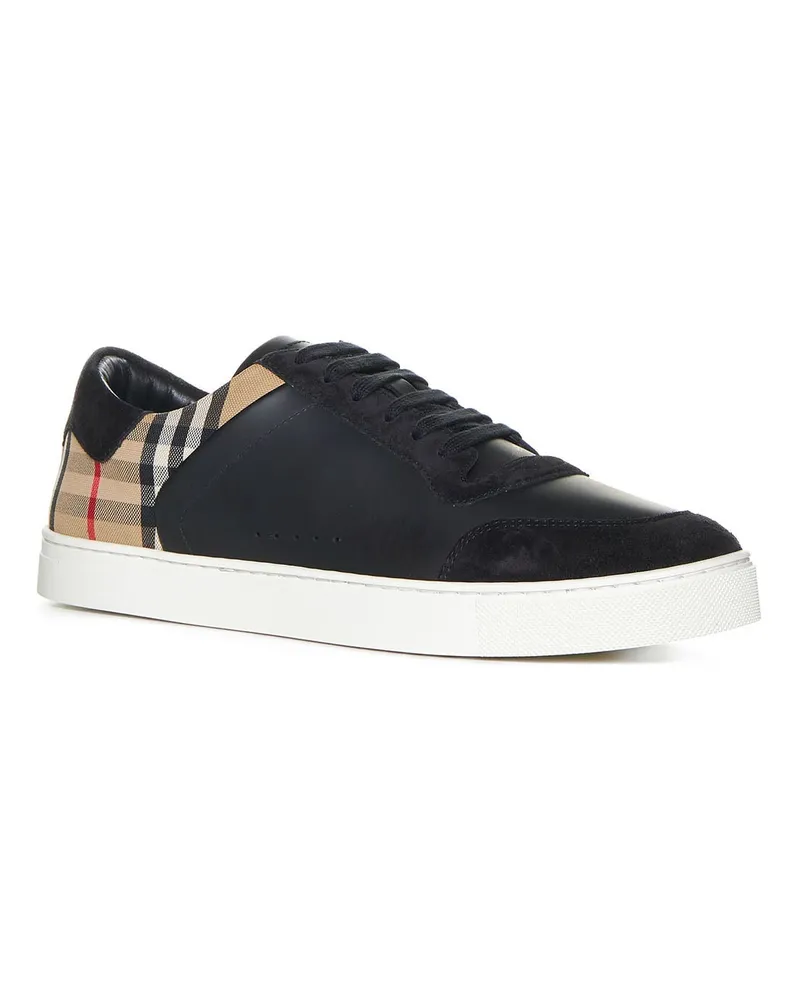 Burberry Men's Sneakers Stevie Beige Check Canvas Calf Leather Trainers Beige