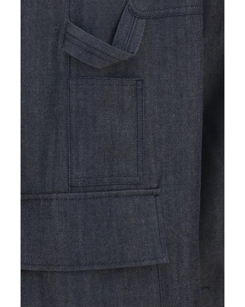 Balenciaga Denim-Print Wool Cargo Pants — Navy 